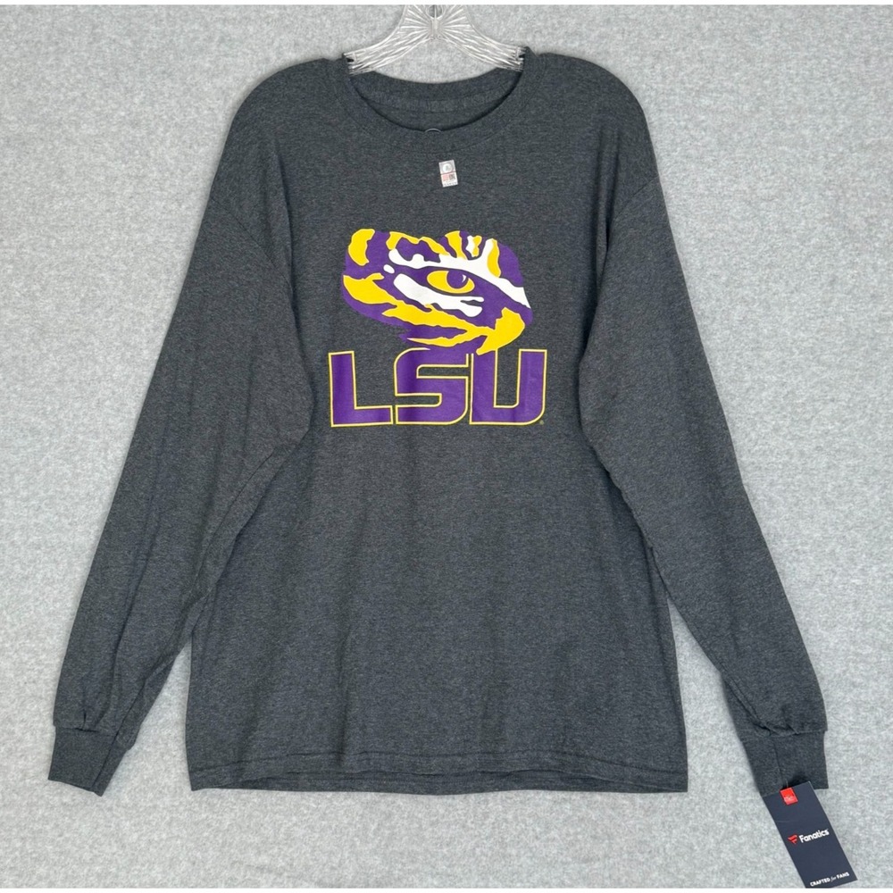 NEW! Fanatics LSU Louisiana State Tigers Long Sleeve T Shirt Mens Large Gray NWT